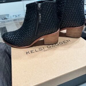 Kelsi Dagger Black Woven Ankle Booties
